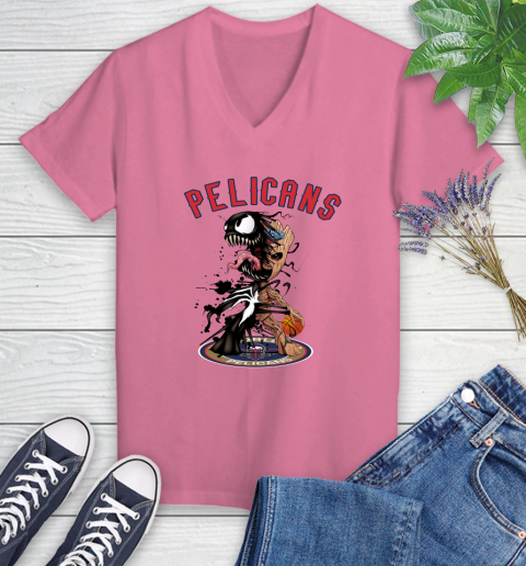 NBA New Orleans Pelicans Basketball Venom Groot Guardians Of The Galaxy Women's V-Neck T-Shirt 13