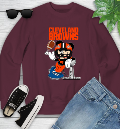 NFL Cleveland Browns Mickey Mouse Disney Super Bowl Football T Shirt Youth Sweatshirt 5