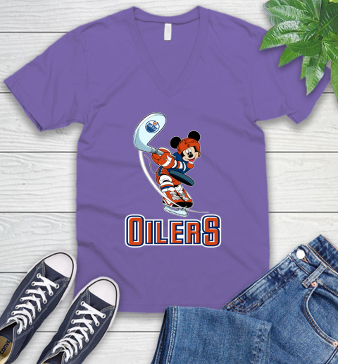 NHL Hockey Edmonton Oilers Cheerful Mickey Mouse Shirt V-Neck T-Shirt 9