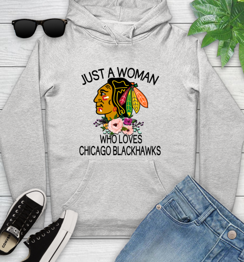 NHL Just A Woman Who Loves Chicago Blackhawks Hockey Sports Youth Hoodie