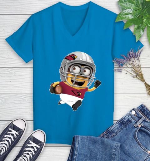 NFL Arizona Cardinals Minions Disney Football Sports Women's V-Neck T-Shirt 7