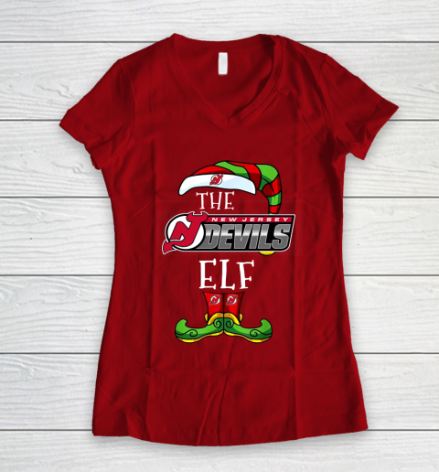 New Jersey Devils Christmas ELF Funny NHL Women's V-Neck T-Shirt 8