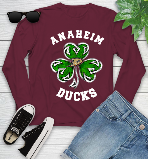 NHL Anaheim Ducks Three Leaf Clover St Patrick's Day Hockey Sports Youth Long Sleeve 6