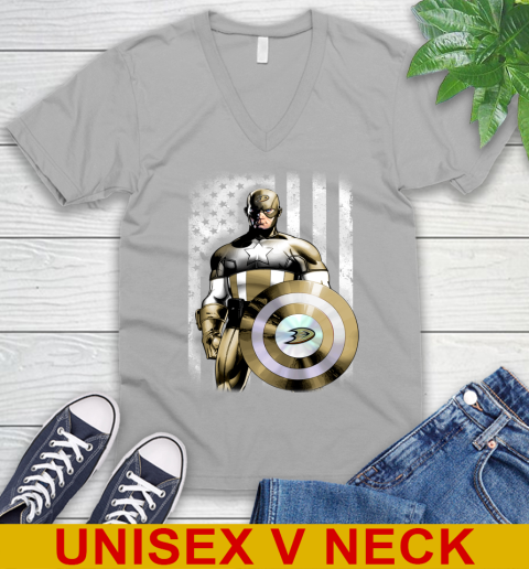 Anaheim Ducks NHL Hockey Captain America Marvel Avengers American Flag Shirt V-Neck T-Shirt 3
