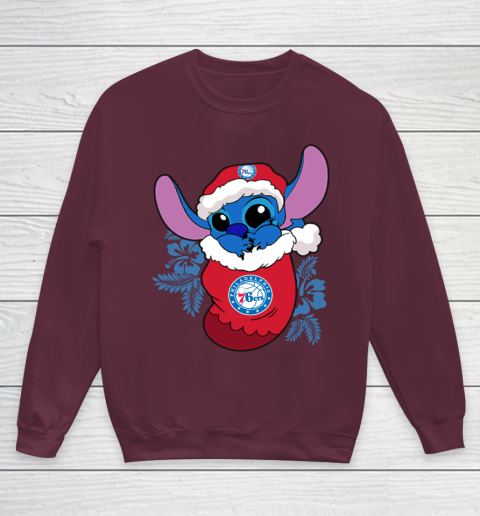 Philadelphia 76ers Christmas Stitch In The Sock Funny Disney NBA Youth Sweatshirt 5