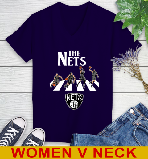 NBA Basketball Brooklyn Nets The Beatles Rock Band Shirt Women's V-Neck T-Shirt 3