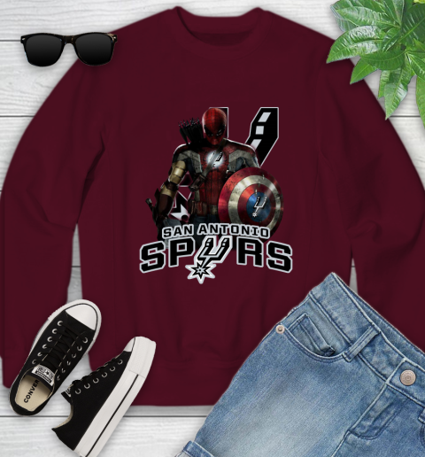 San Antonio Spurs NBA Basketball Captain America Thor Spider Man Hawkeye Avengers Youth Sweatshirt 5