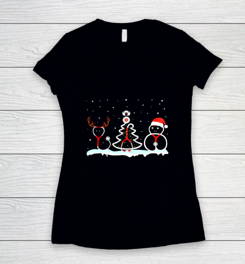 Stethoscope Reindeer Horn Xmas Tree Snowman Nurse Christmas Women's V-Neck T-Shirt