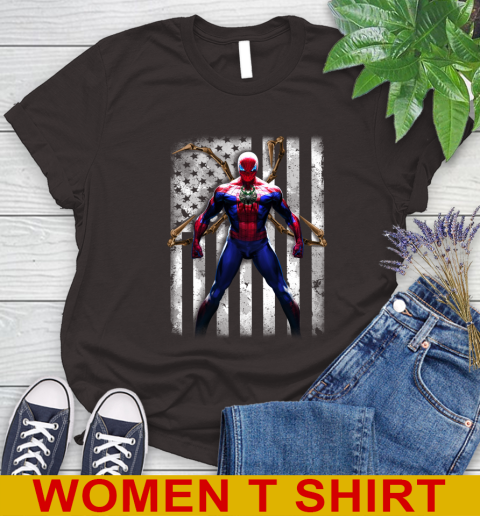 NBA Basketball Milwaukee Bucks Spider Man Avengers Marvel American Flag Shirt Women's T-Shirt - Image 10