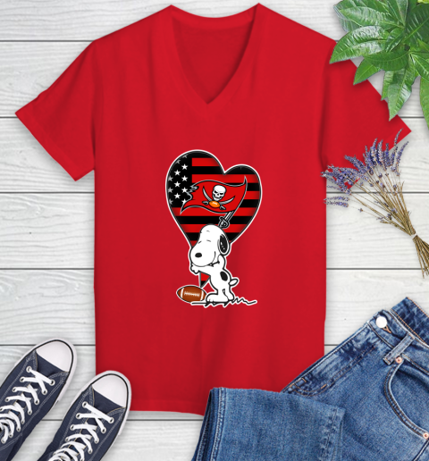 Tampa Bay Buccaneers NFL Football The Peanuts Movie Adorable Snoopy Women's V-Neck T-Shirt 12