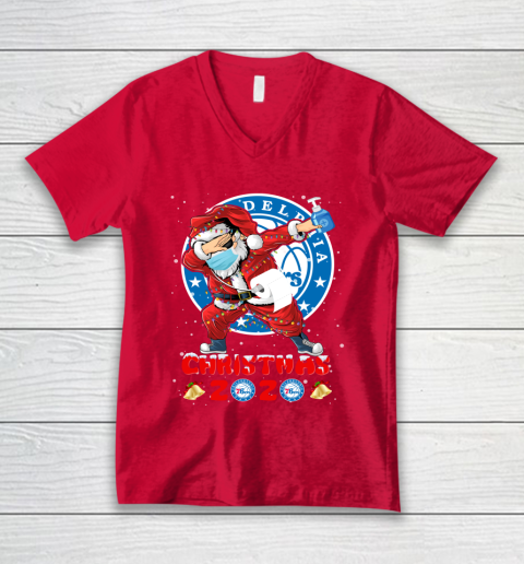 Philadelphia 76ers Funny Santa Claus Dabbing Christmas 2020 NBA V-Neck T-Shirt 6