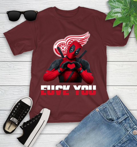 NHL Detroit Red Wings Deadpool Love You Fuck You Hockey Sports Youth T-Shirt 14