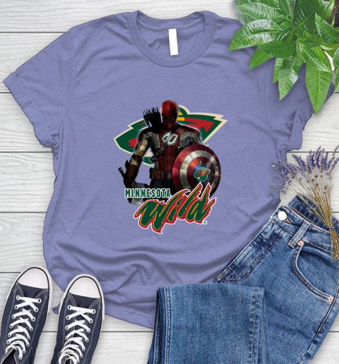 NHL Captain America Thor Spider Man Hawkeye Avengers Endgame Hockey Minnesota Wild Women's T-Shirt 11