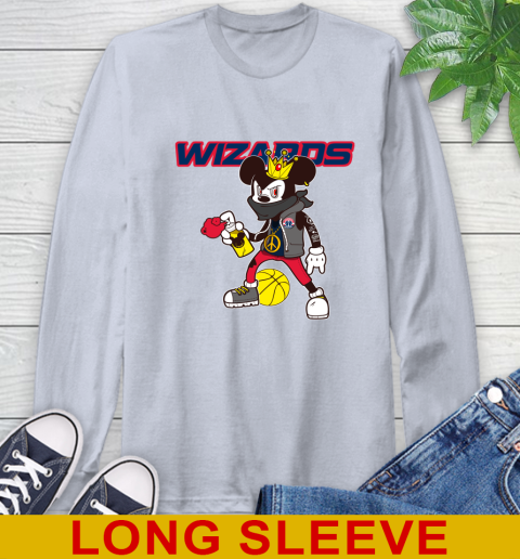 Washington Wizards NBA Basketball Mickey Peace Sign Sports Long Sleeve T-Shirt 6