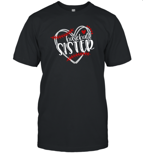 Womens Girls Baseball Sister Heart Shirt Distressed Design Unisex Jersey Tee