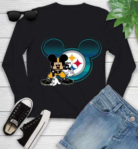 NFL Pittsburgh Steelers Mickey Mouse Disney Football T Shirt Youth Long Sleeve 2