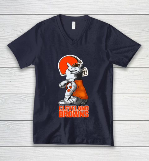 NFL Football My Cat Loves Cleveland Browns V-Neck T-Shirt 2