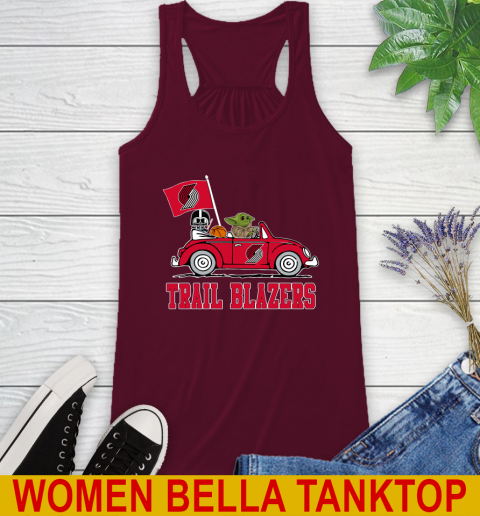 NBA Basketball Portland Trail Blazers Darth Vader Baby Yoda Driving Star Wars Shirt Racerback Tank 3