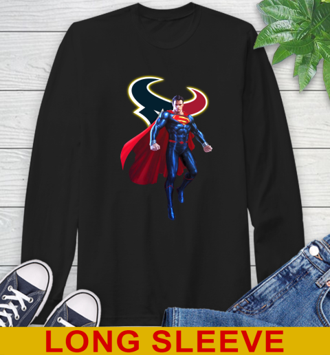 NFL Superman DC Sports Football Houston Texans Long Sleeve T-Shirt 2