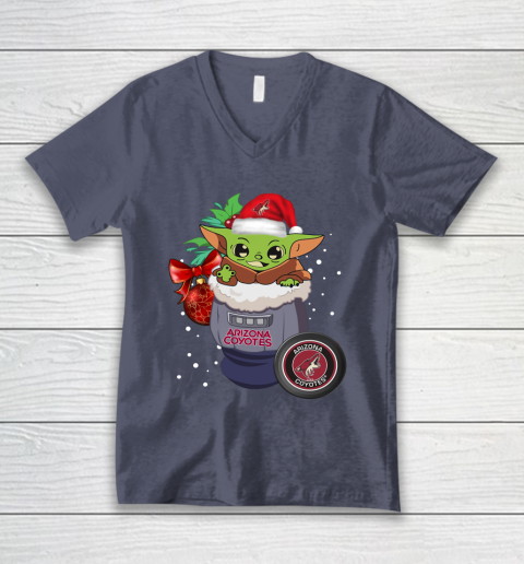 Arizona Coyotes Christmas Baby Yoda Star Wars Funny Happy NHL V-Neck T-Shirt 8