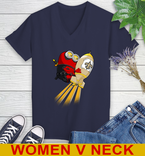 NFL Football New Orleans Saints Deadpool Minion Marvel Shirt Women's V-Neck T-Shirt 12