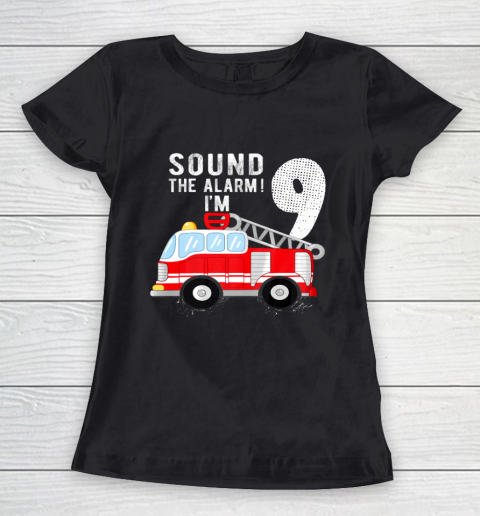 Kids Firefighter 9th Birthday Boy 9 Year Old Fire Truck Women's T-Shirt