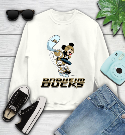 NHL Hockey Anaheim Ducks Cheerful Mickey Mouse Shirt Youth Sweatshirt - Image 3