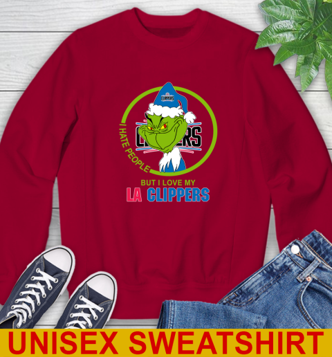 LA Clippers NBA Christmas Grinch I Hate People But I Love My Favorite Basketball Team Sweatshirt 7
