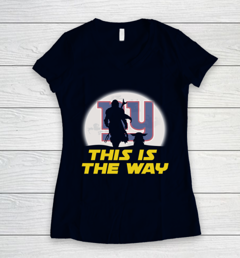 New York Giants NFL Football Star Wars Yoda And Mandalorian This Is The Way Women's V-Neck T-Shirt 2