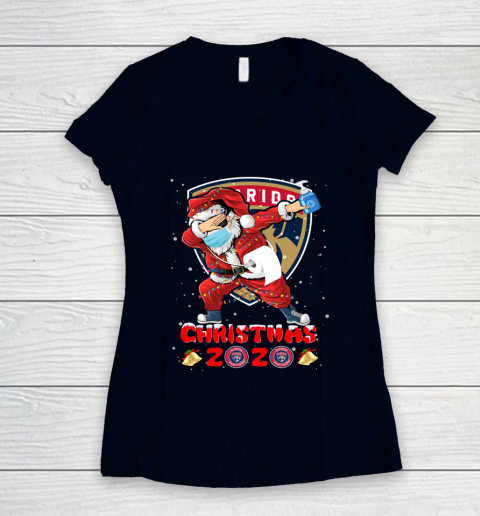 Florida Panthers Funny Santa Claus Dabbing Christmas 2020 NHL Women's V-Neck T-Shirt 2