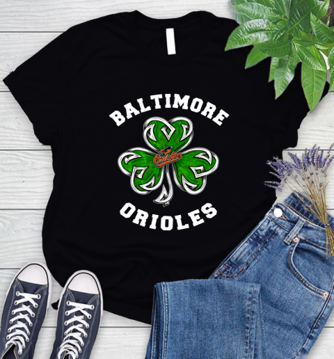 MLB Baltimore Orioles Three Leaf Clover St Patrick's Day Baseball Sports Women's T-Shirt