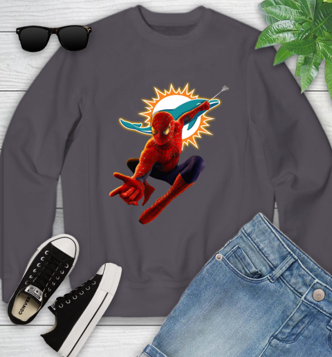 NFL Spider Man Avengers Endgame Football Miami Dolphins Youth Sweatshirt 6