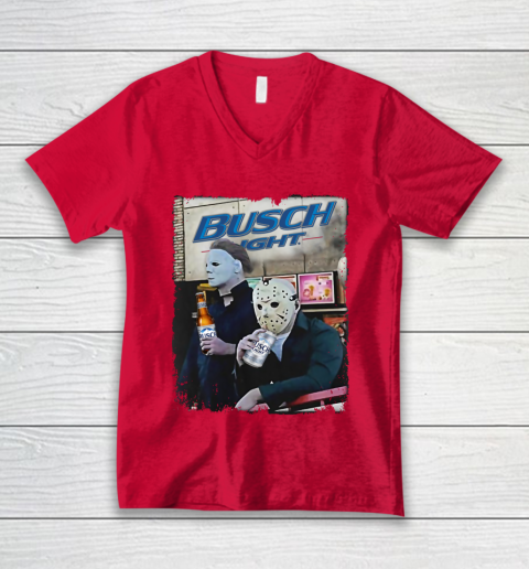 Michael Myers And Jason Voorhees Busch Light Halloween V-Neck T-Shirt 6
