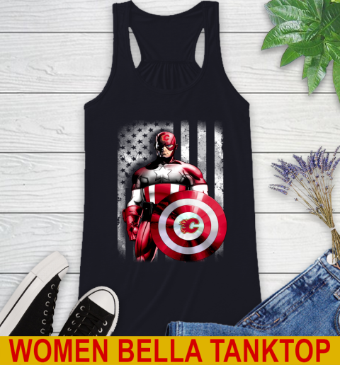 Calgary Flames NHL Hockey Captain America Marvel Avengers American Flag Shirt Racerback Tank - Image 9