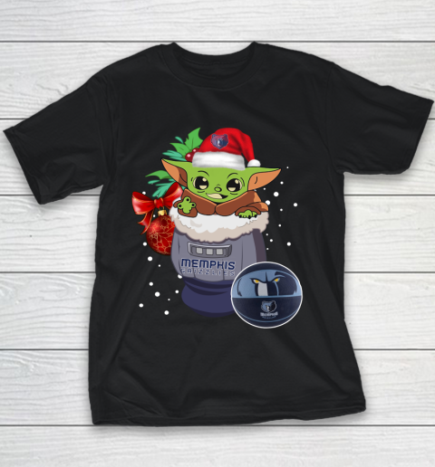 Memphis Grizzlies Christmas Baby Yoda Star Wars Funny Happy NBA Youth T-Shirt 2