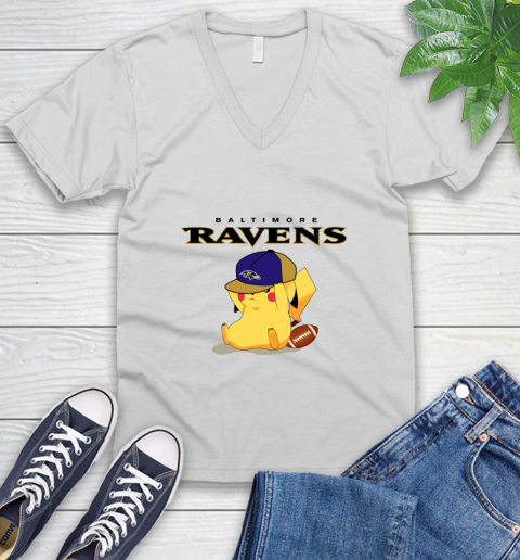 NFL Pikachu Football Sports Baltimore Ravens V-Neck T-Shirt