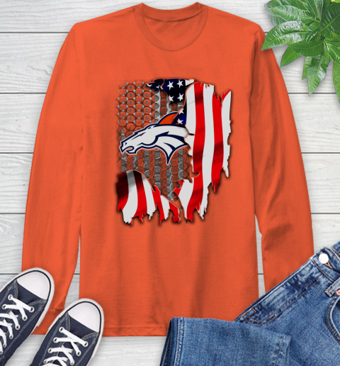 Denver Broncos NFL Football American Flag Long Sleeve T-Shirt 5 Denver Broncos NFL Football American Flag Long Sleeve T-Shirt - Image 5