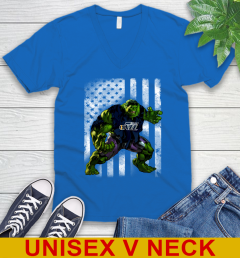 Utah Jazz Hulk Marvel Avengers NBA Basketball American Flag V-Neck T-Shirt 5