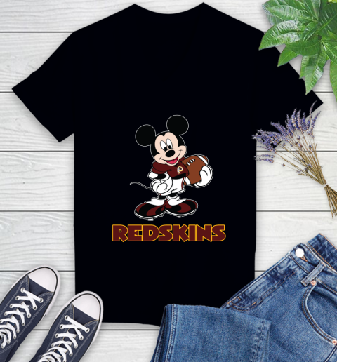 NFL Football Washington Redskins Cheerful Mickey Mouse Shirt Women's V-Neck T-Shirt