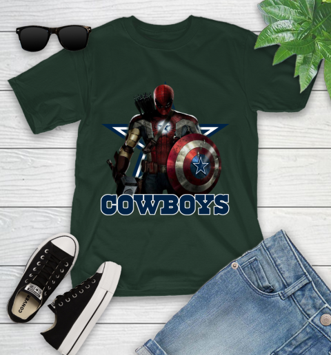 NFL Captain America Thor Spider Man Hawkeye Avengers Endgame Football Dallas Cowboys Youth T-Shirt 5