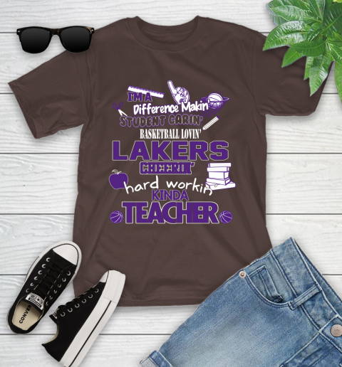 Los Angeles Lakers NBA I'm A Difference Making Student Caring Basketball Loving Kinda Teacher Youth T-Shirt 7