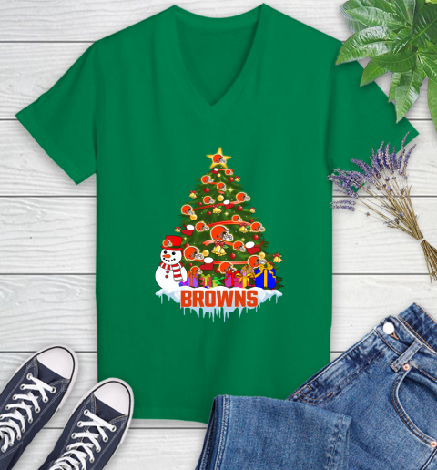 Cleveland Browns Merry Christmas NFL Football Sports Women's V-Neck T-Shirt 5