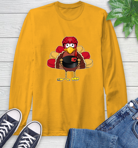 Calgary Flames Turkey Thanksgiving Day Long Sleeve T-Shirt 3