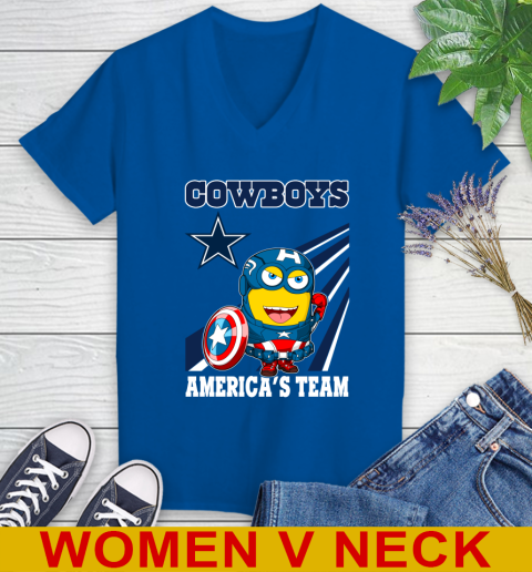 NFL Football Dallas Cowboys Captain America Marvel Avengers Minion Shirt Women's V-Neck T-Shirt 9