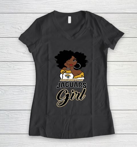 Jacksonville Jaguars Girl NFL Women's V-Neck T-Shirt 8