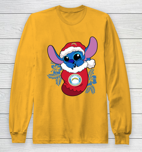 Los Angeles Chargers Christmas Stitch In The Sock Funny Disney NFL Long Sleeve T-Shirt 3