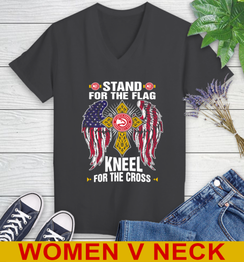 NBA Basketball Atlanta Hawks Stand For Flag Kneel For The Cross Shirt Women's V-Neck T-Shirt 8