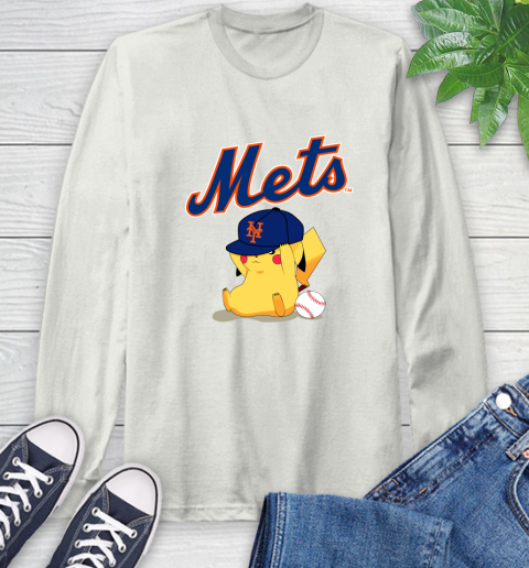 MLB Pikachu Baseball Sports New York Mets Long Sleeve T-Shirt 12
