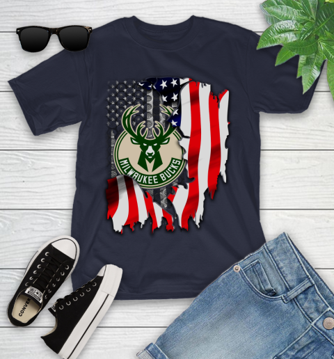 Milwaukee Bucks NBA Basketball American Flag Youth T-Shirt 2