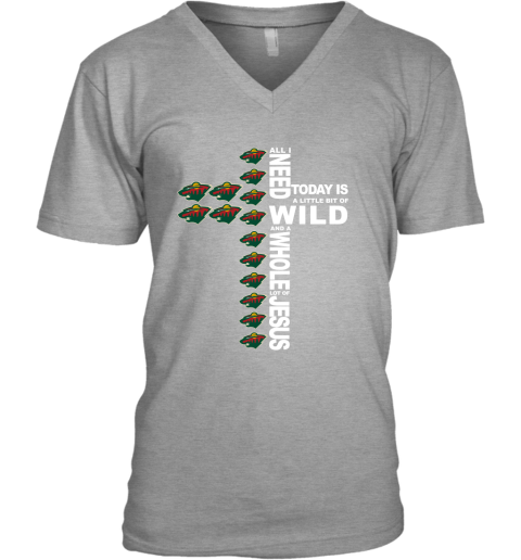 NHL All I Need Today Is A Little Bit Of Minnesota Wild And A Whole Lot Of Jesus Hockey XtEOOW5TkpG v neck unisex 8 95 151514 front sport grey